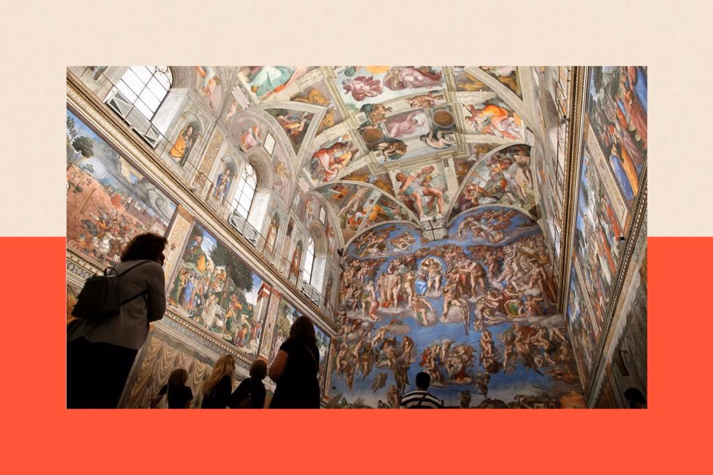 Visitors view the Sistine Chapel frescoes at the Vatican Museums on June 01, 2020 in Vatican City, Vatican.
