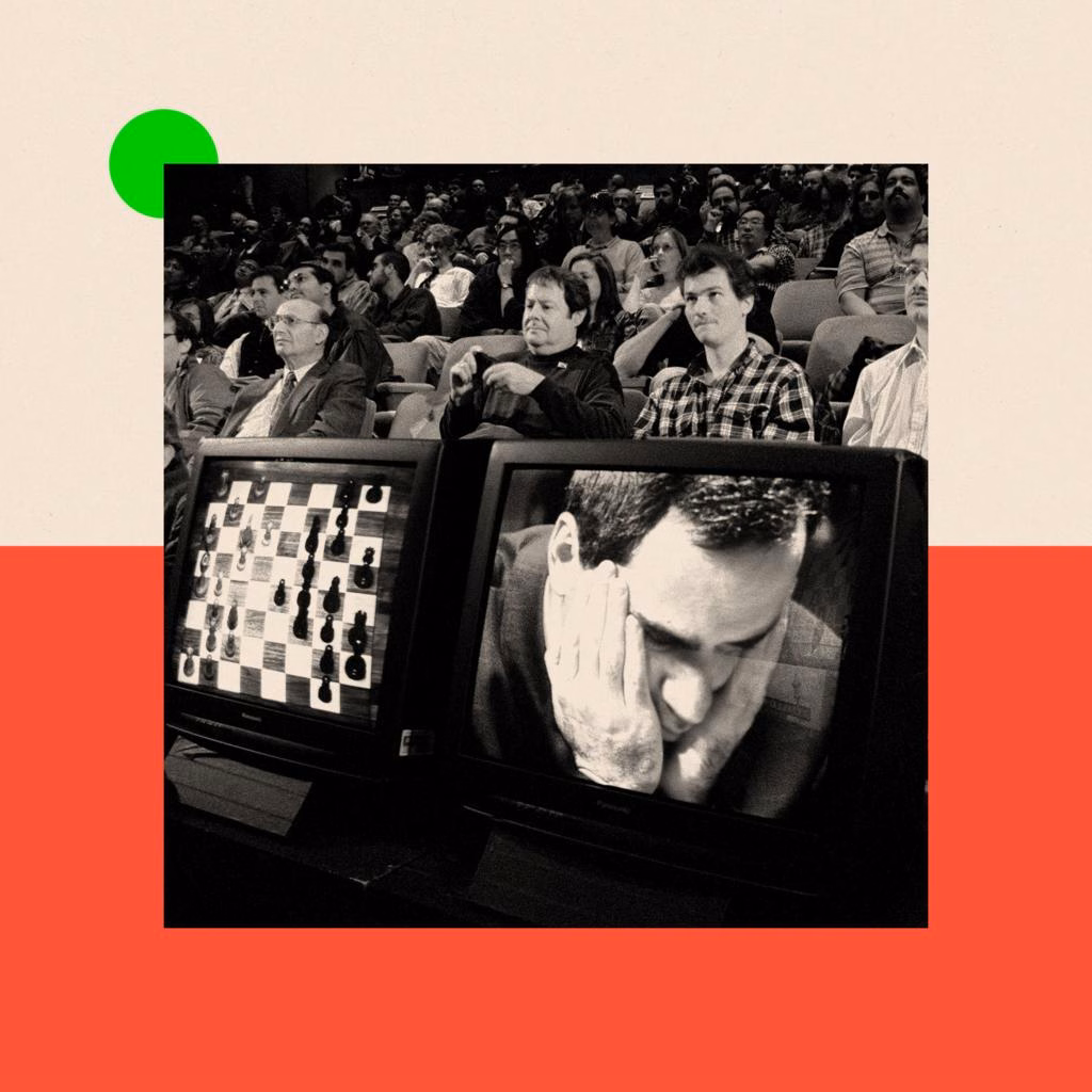 A treated image of Garry Casparov losing chess to a computer