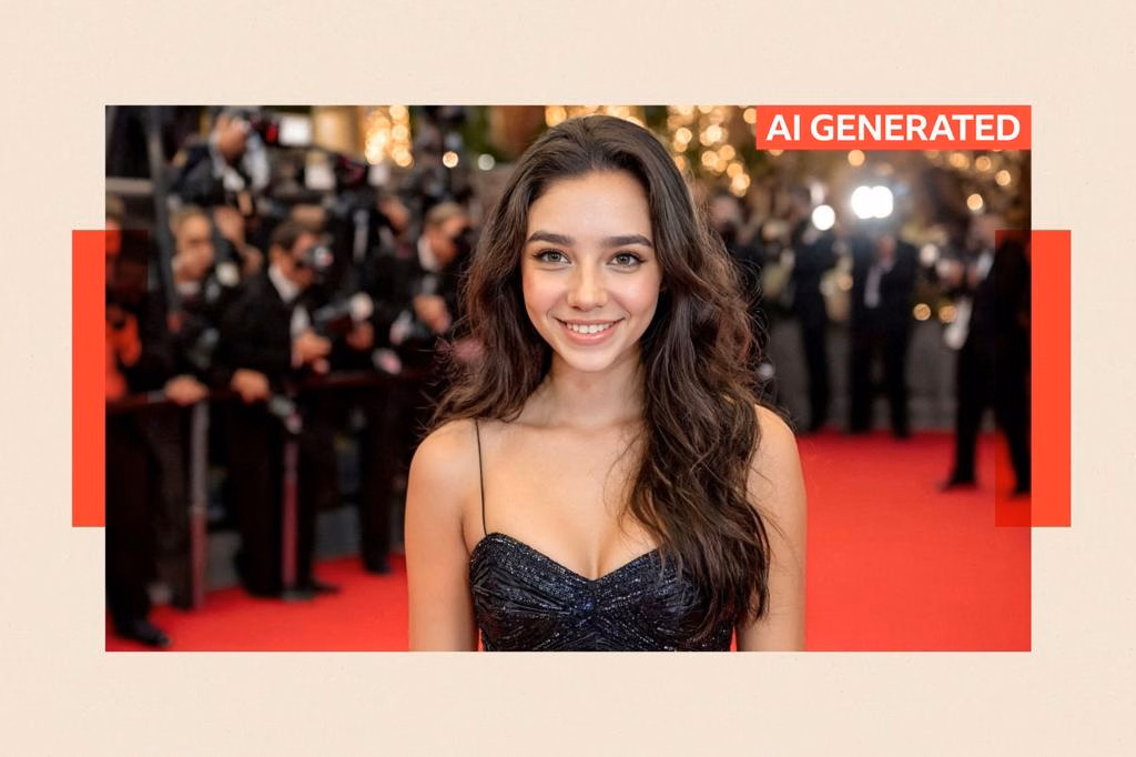 AI-generated image of Tilly Norwood on a red carpet