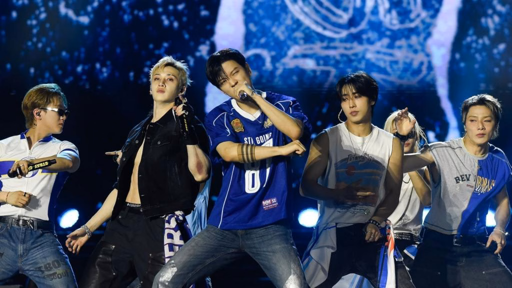 Stray Kids perform on stage in Rio